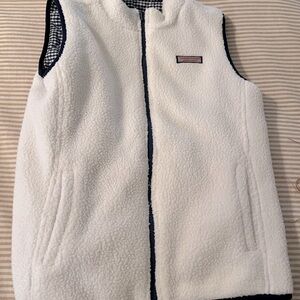 Vineyard Vines Girls Reversible White/Gingham Fleece Vest